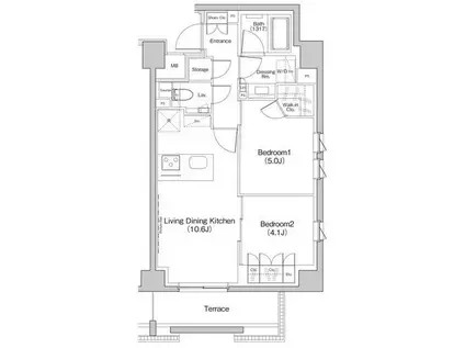 ザ・パークハビオ下北沢(2LDK/1階)の間取り写真