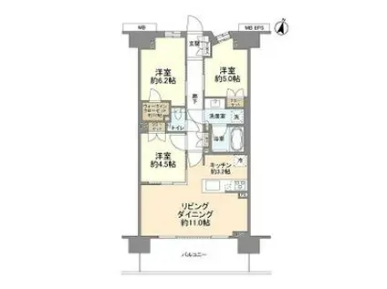 クレストラフィーネ板橋本町(3LDK/3階)の間取り写真