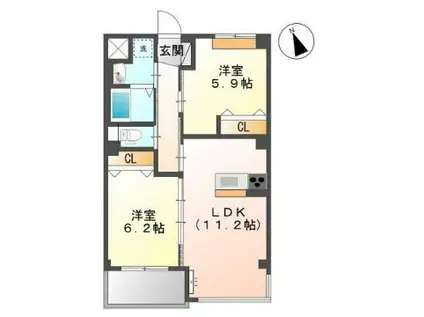 MARUKATSU UTAZU(2LDK/2階)の間取り写真