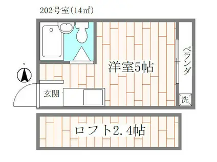 コスモハイツ(ワンルーム/2階)の間取り写真