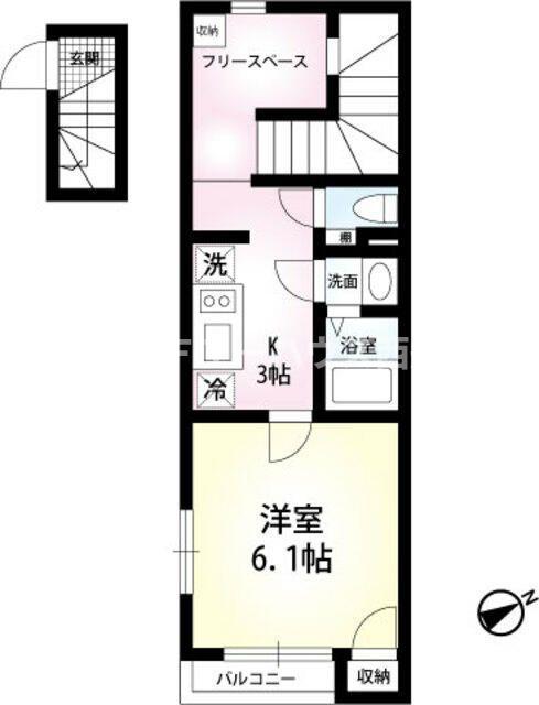 ヴィラセゾン船橋本町(1K/2階)の間取り写真
