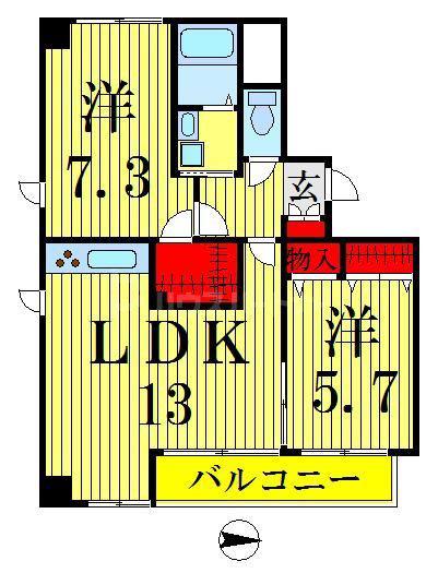 パークヒルズ(2LDK/10階)の間取り写真