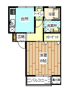 ロイヤル河北(1DK/2階)の間取り写真