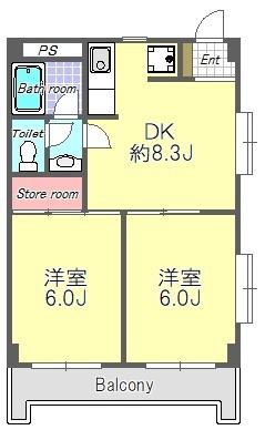 ヒルズ千里(2DK/1階)の間取り写真