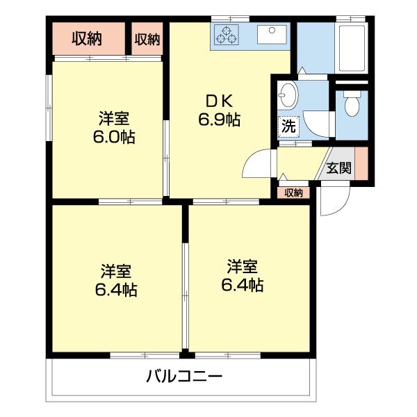 ドミール C(3DK/2階)の間取り写真