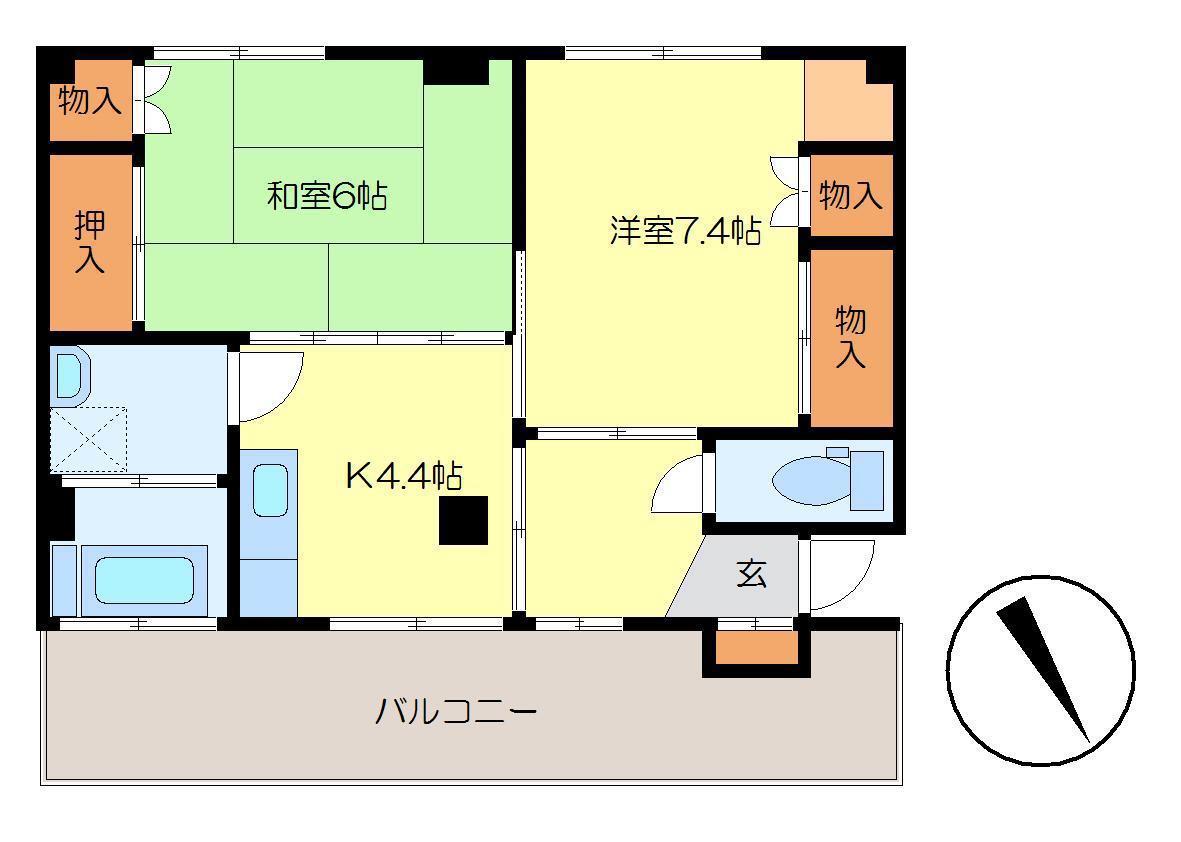 平岡ビル(2K/4階)の間取り写真