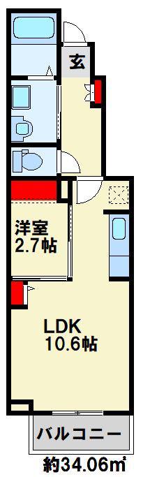 セイバリーヒル(1K/1階)の間取り写真