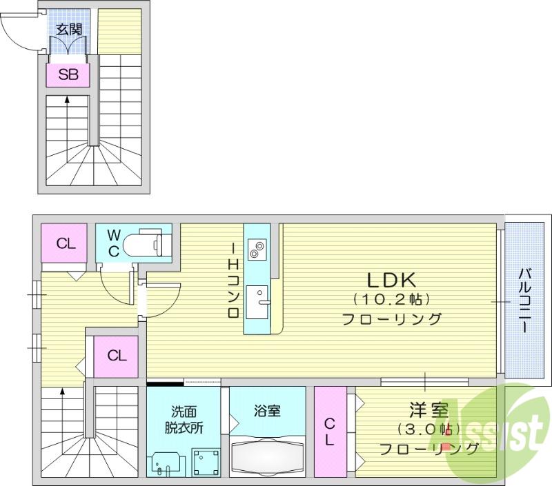 マノール1(1LDK/2階)の間取り写真