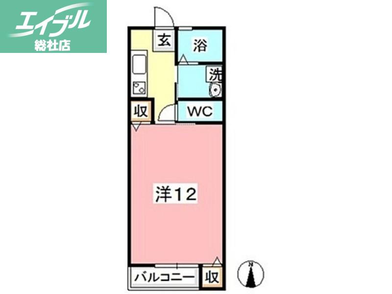 イオンB棟(1K/2階)の間取り写真