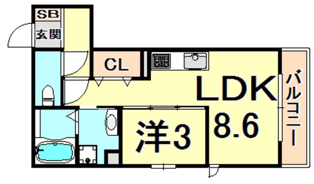 阪神本線 鳴尾・武庫川女子大前駅 徒歩12分 3階建 築8年(1LDK/1階)の間取り写真