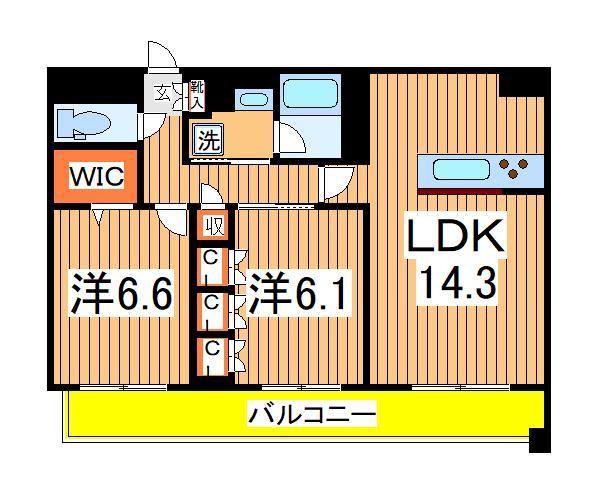インフィニット カンワ(2LDK/1階)の間取り写真