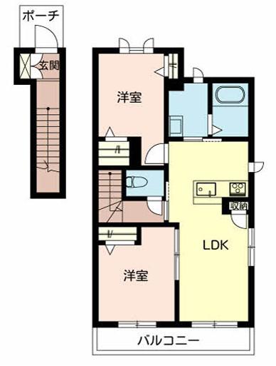 フェリーシード桜丘A棟・B棟(2LDK/2階)の間取り写真