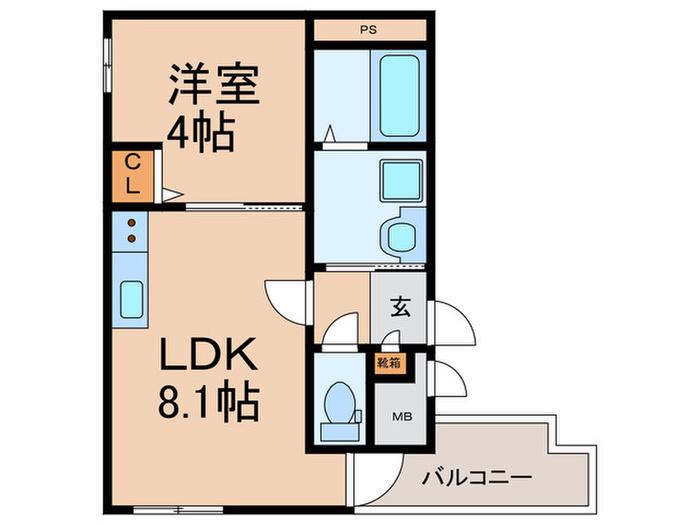 ウィズナスコート玉造(1LDK/2階)の間取り写真