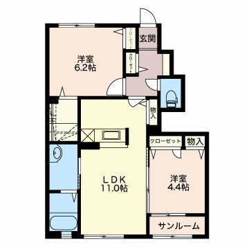 シャルマン小杉(2LDK/1階)の間取り写真