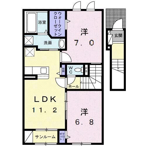 サントルI(2LDK/2階)の間取り写真