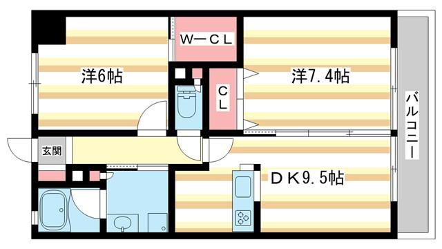 K-TERRACE学研奈良登美ヶ丘 北館(2DK/2階)の間取り写真
