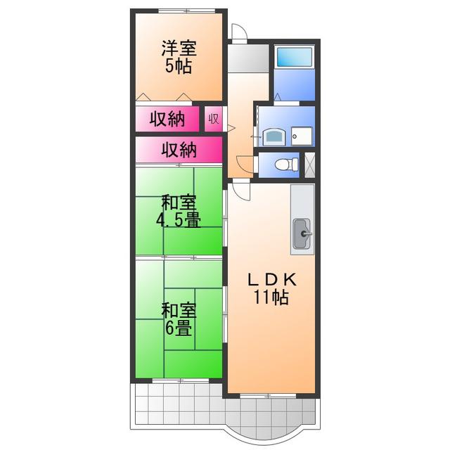 フローラル岸和田(3LDK/3階)の間取り写真