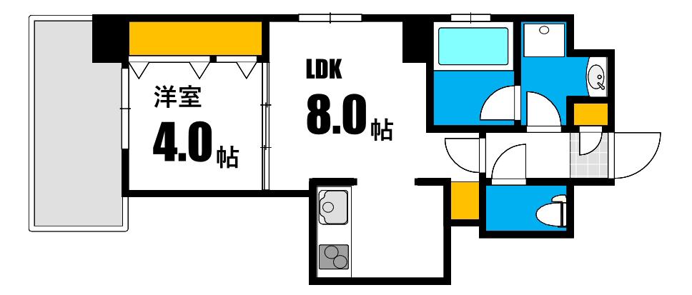CALME国泰寺(1LDK/4階)の間取り写真