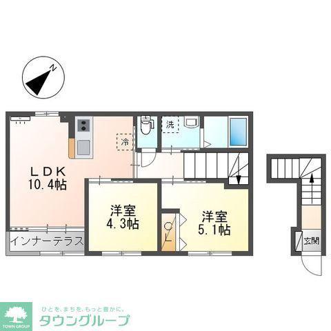 シャンパーニュ北越谷(2LDK/2階)の間取り写真