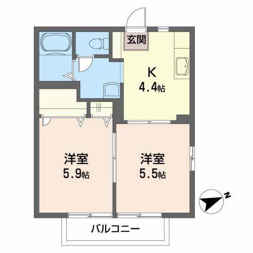 カルナコート(2K/1階)の間取り写真