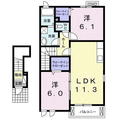 アーデント・絹(2LDK/2階)の間取り写真