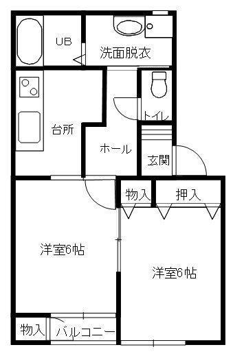 シャトルR矢巾(2K/1階)の間取り写真