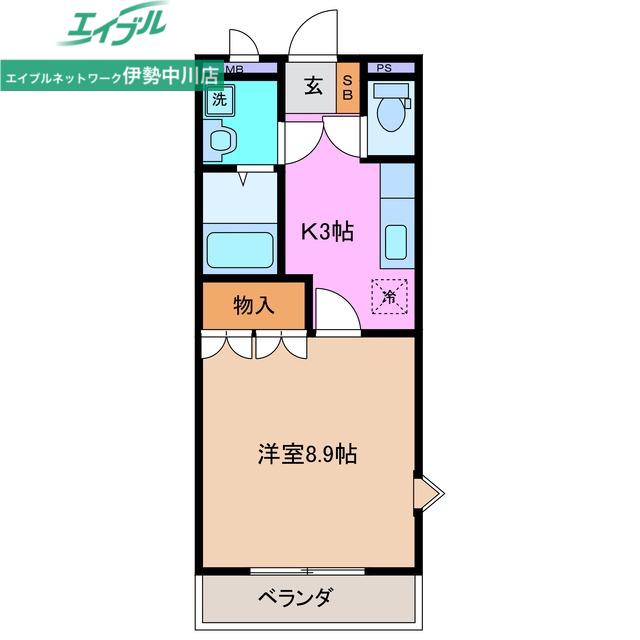 イーストブルー(1K/2階)の間取り写真