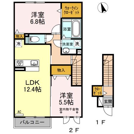 ラ・フォート(2LDK/2階)の間取り写真