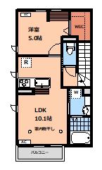 PRUNIER(1LDK/2階)の間取り写真