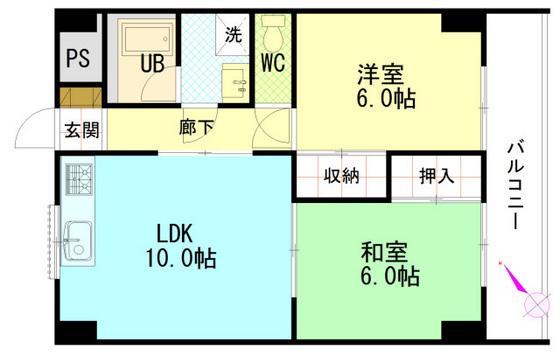 アヴァンセ中筋(2LDK/7階)の間取り写真