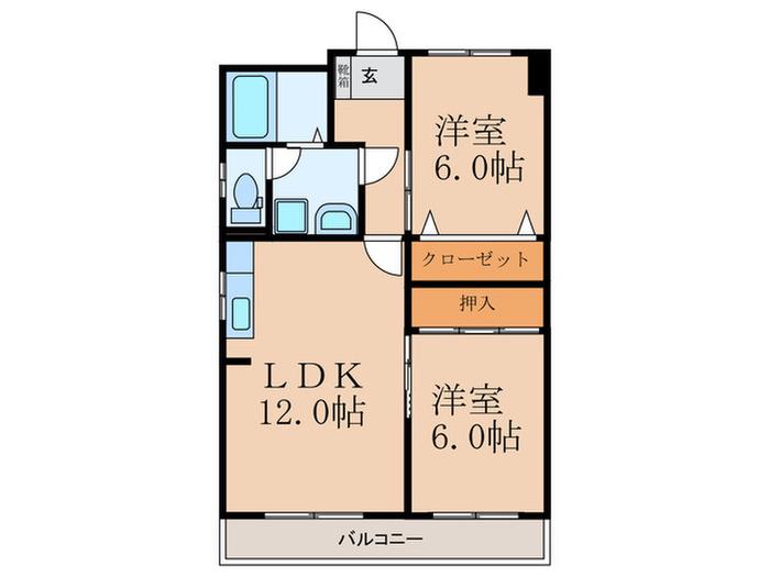 プレアール下城野(2LDK/6階)の間取り写真