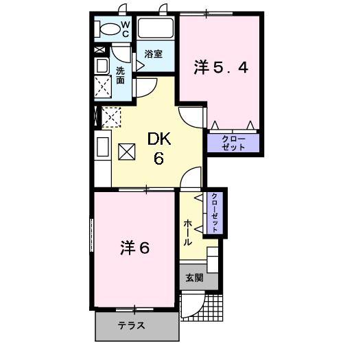 ジュネスアルバK(2DK/1階)の間取り写真