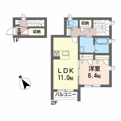 ＪＲ常磐線 いわき駅 徒歩4分 2階建 築13年(1LDK/2階)の間取り写真