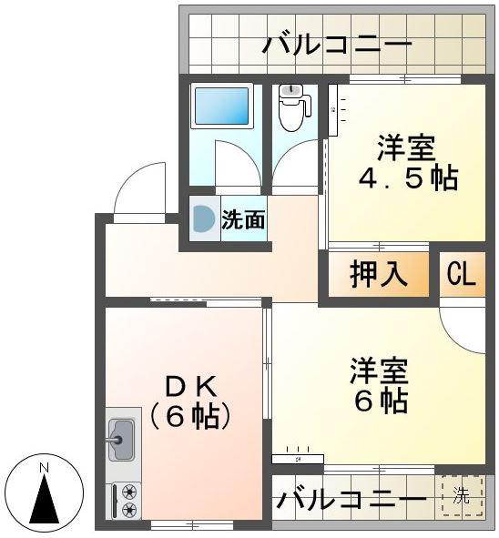 駒沢ひがしハイツ(2DK/4階)の間取り写真