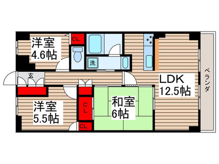 シャリエ松戸(3LDK/5階)の間取り写真