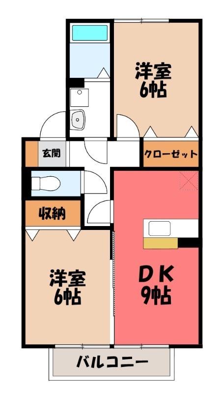 エスペランサK(2DK/2階)の間取り写真