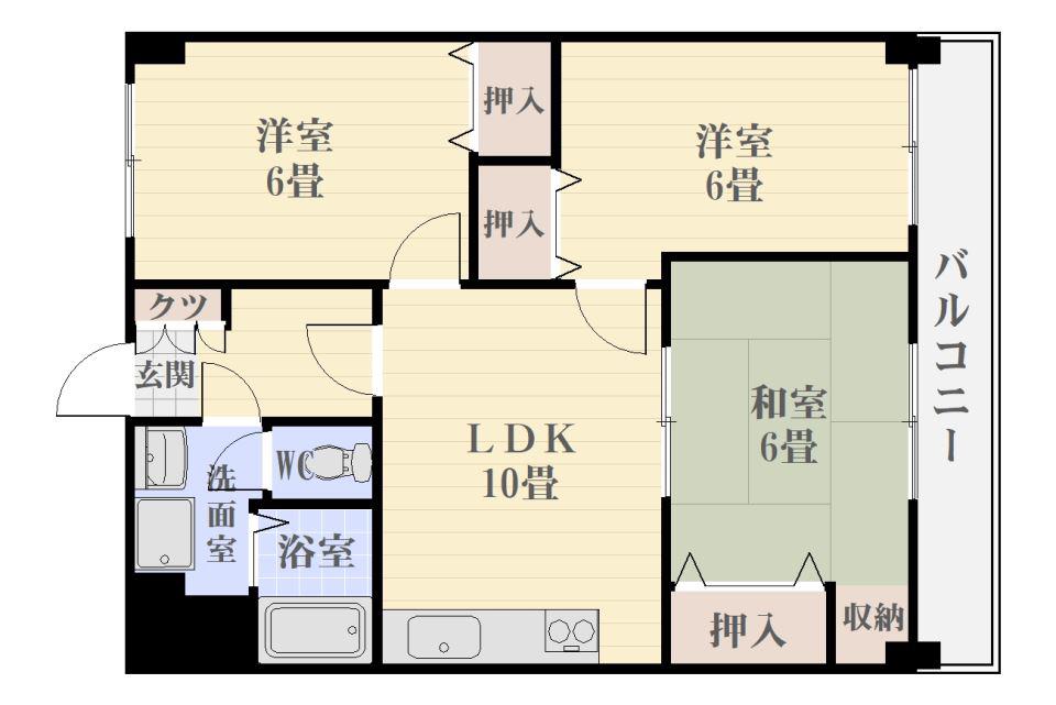 グレードハイム田上(3LDK/5階)の間取り写真