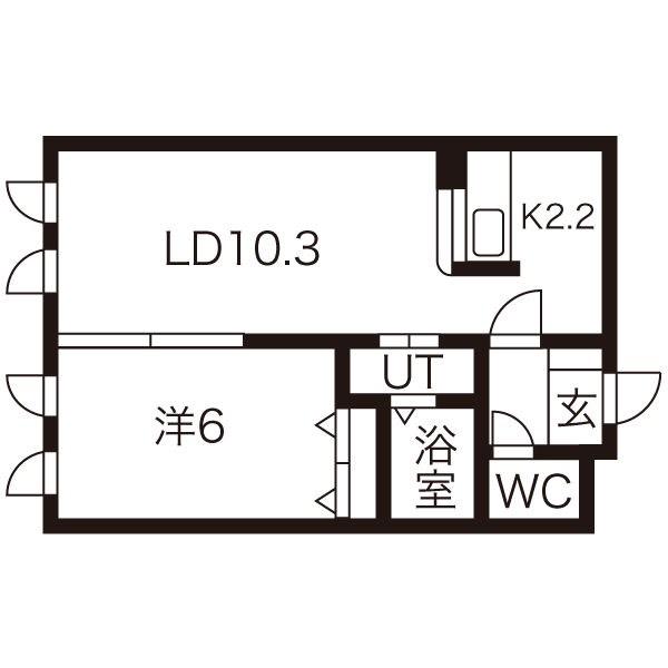 エルミタージュ(1LDK/1階)の間取り写真