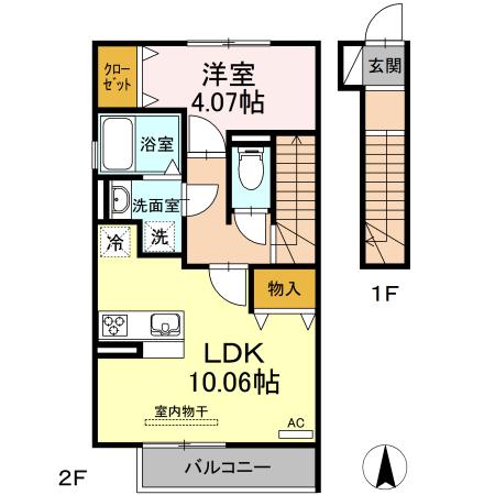 グリュック(1LDK/2階)の間取り写真
