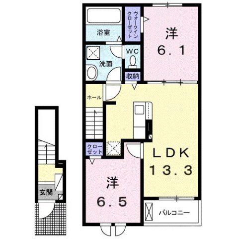 フレンド B棟(2LDK/2階)の間取り写真