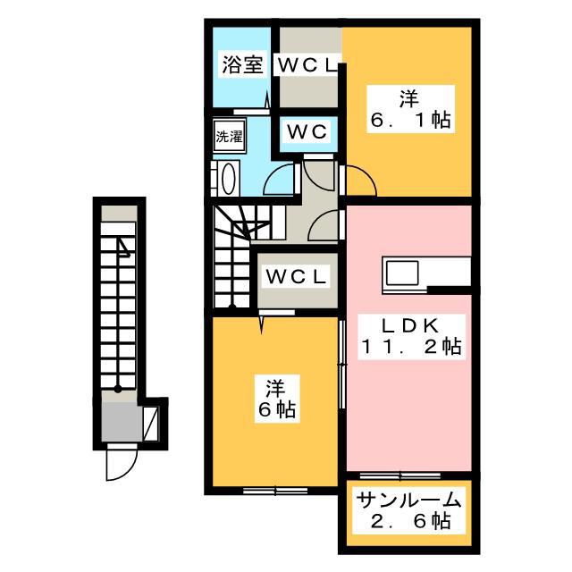 コーポ 里山(2LDK/2階)の間取り写真
