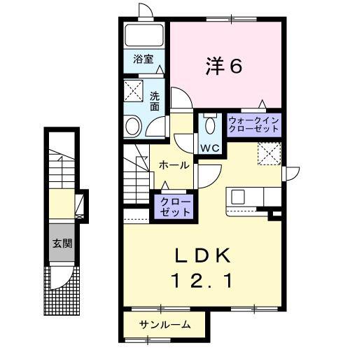 ソレイユ・エ・ペシェ(1LDK/2階)の間取り写真