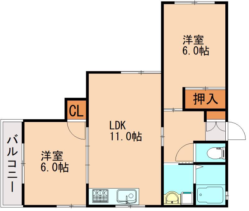 コーポ第2YANAGIYA(2LDK/2階)の間取り写真