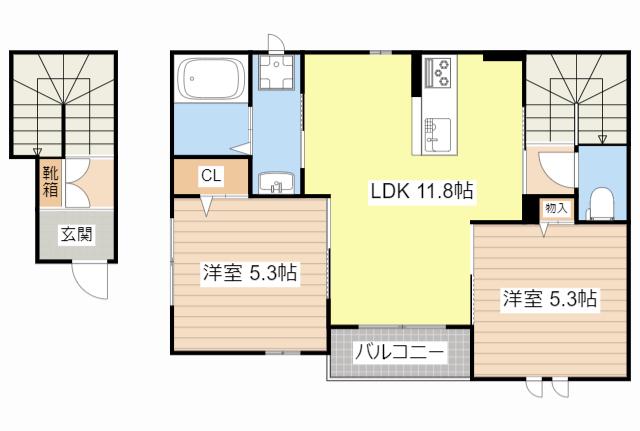 フレッシュコート II番館(2LDK/2階)の間取り写真