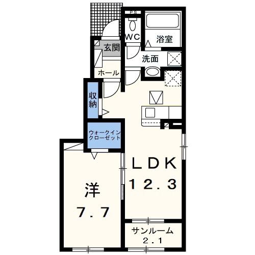 ルミエール・一ツ家(1LDK/1階)の間取り写真