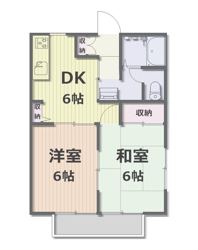 プルメリア A棟(2DK/1階)の間取り写真