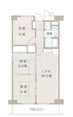 上本町第2ガーデンハイツ(3LDK/6階)の間取り写真