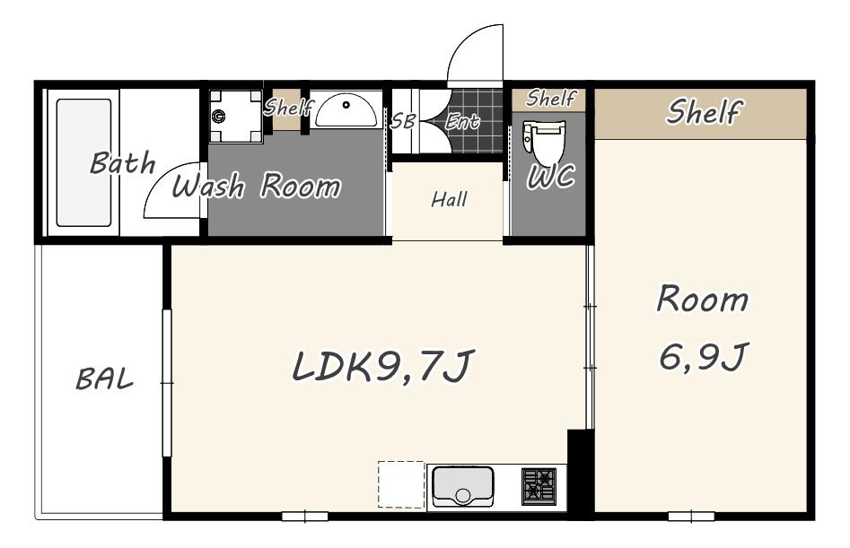 WELLNEST ROOM FORTUNA(1LDK/2階)の間取り写真