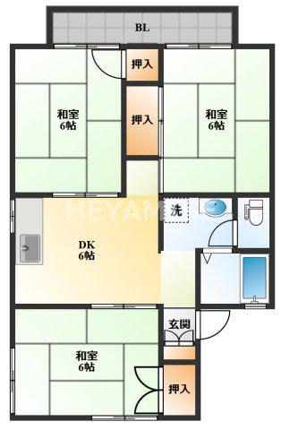 プレジール堀溝B(3DK/1階)の間取り写真