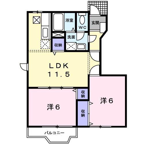 ソル・プロムナ-ドB(2LDK/1階)の間取り写真